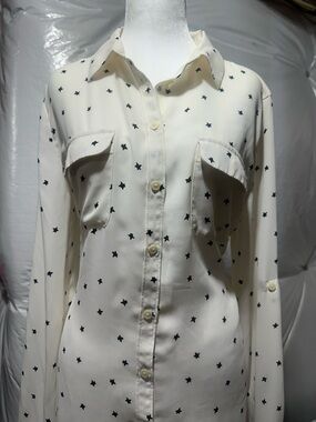 LOFT White Blouse with Black Star Print